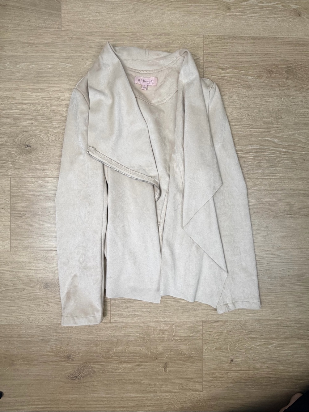 Philosophy Light Cream Asymmetrical Zip Leather Jacket - Picture 3 of 6